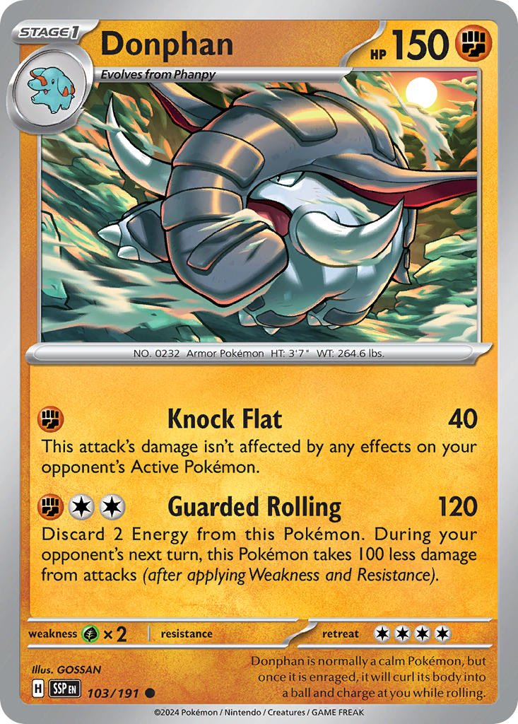 Donphan⁣ - Surging Sparks⁣ (Common)⁣ [103] English / Near Mint / Reverse-Holo Normal