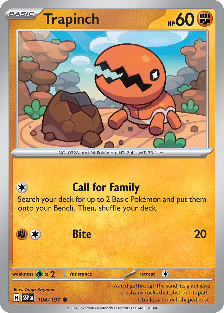 Trapinch⁣ - Surging Sparks⁣ (Common)⁣ [104] English / Near Mint / Reverse-Holo Normal