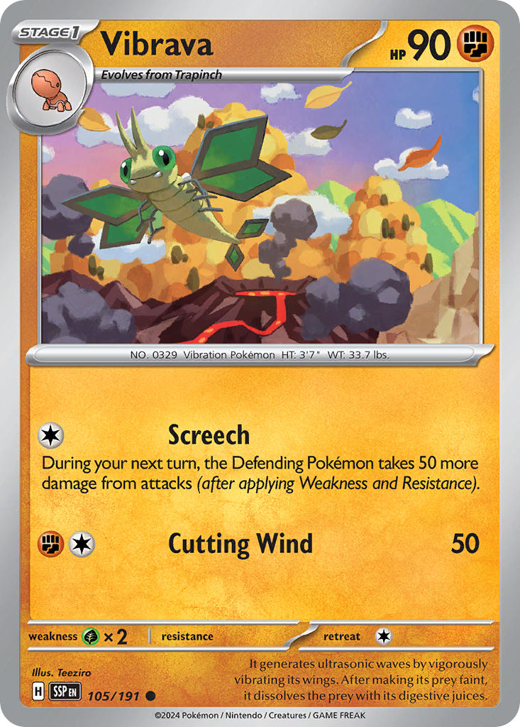 Vibrava⁣ - Surging Sparks⁣ (Common)⁣ [105] English / Near Mint / Reverse-Holo Normal