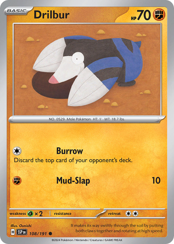 Drilbur⁣ - Surging Sparks⁣ (Common)⁣ [108] English / Near Mint / Reverse-Holo Normal