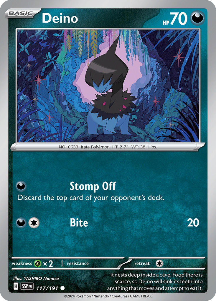 Deino⁣ - Surging Sparks⁣ (Common)⁣ [117] English / Near Mint / Reverse-Holo Normal