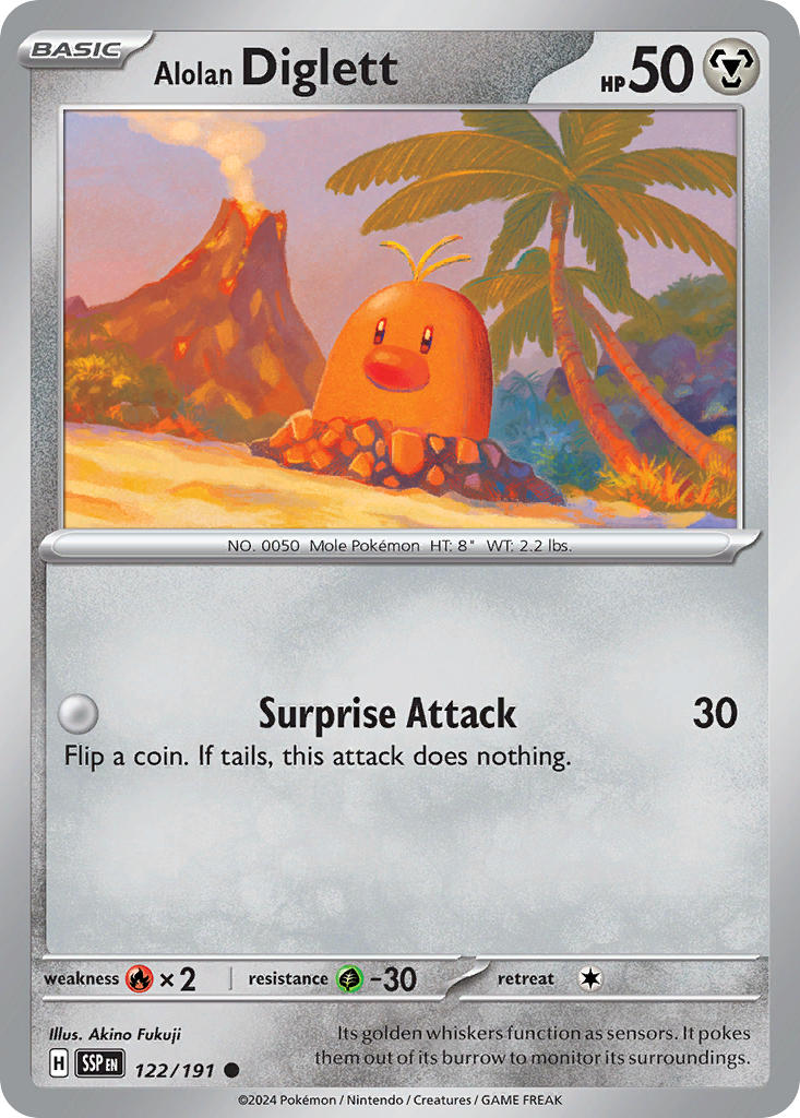 Alolan Diglett⁣ - Surging Sparks⁣ (Common)⁣ [122] English / Near Mint / Reverse-Holo Normal