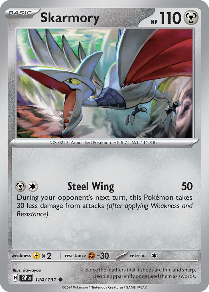Skarmory⁣ - Surging Sparks⁣ (Common)⁣ [124] English / Near Mint / Reverse-Holo Normal