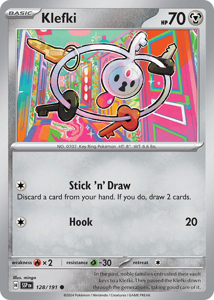 Klefki⁣ - Surging Sparks⁣ (Common)⁣ [128] English / Near Mint / Reverse-Holo Normal