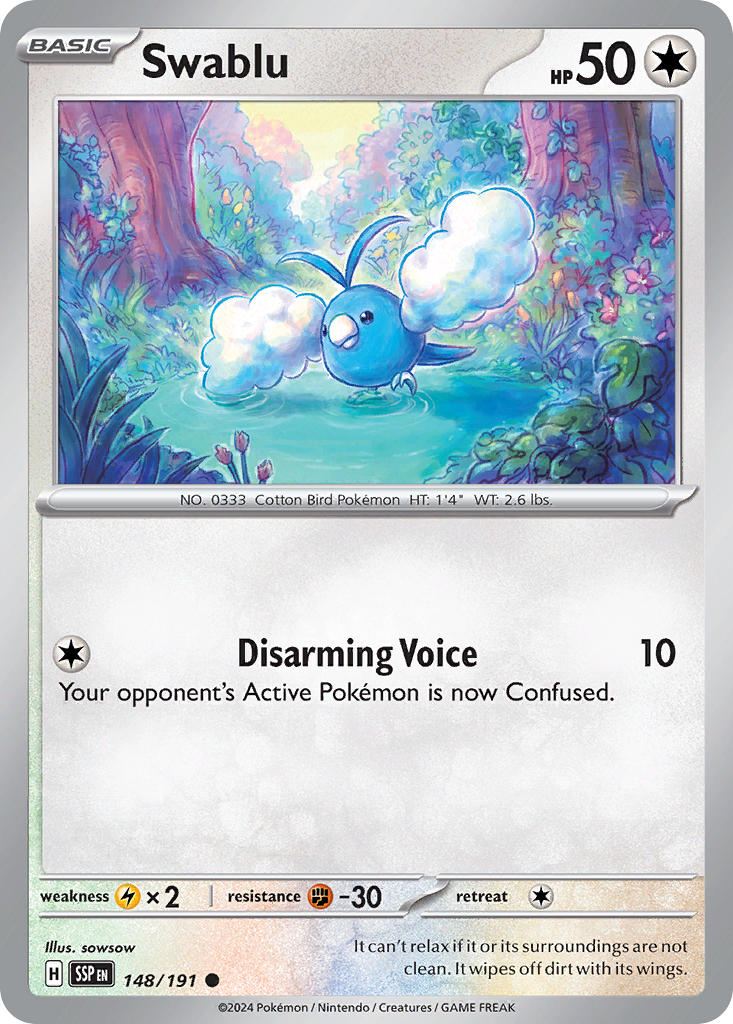 Swablu⁣ - Surging Sparks⁣ (Common)⁣ [148] English / Near Mint / Reverse-Holo Normal