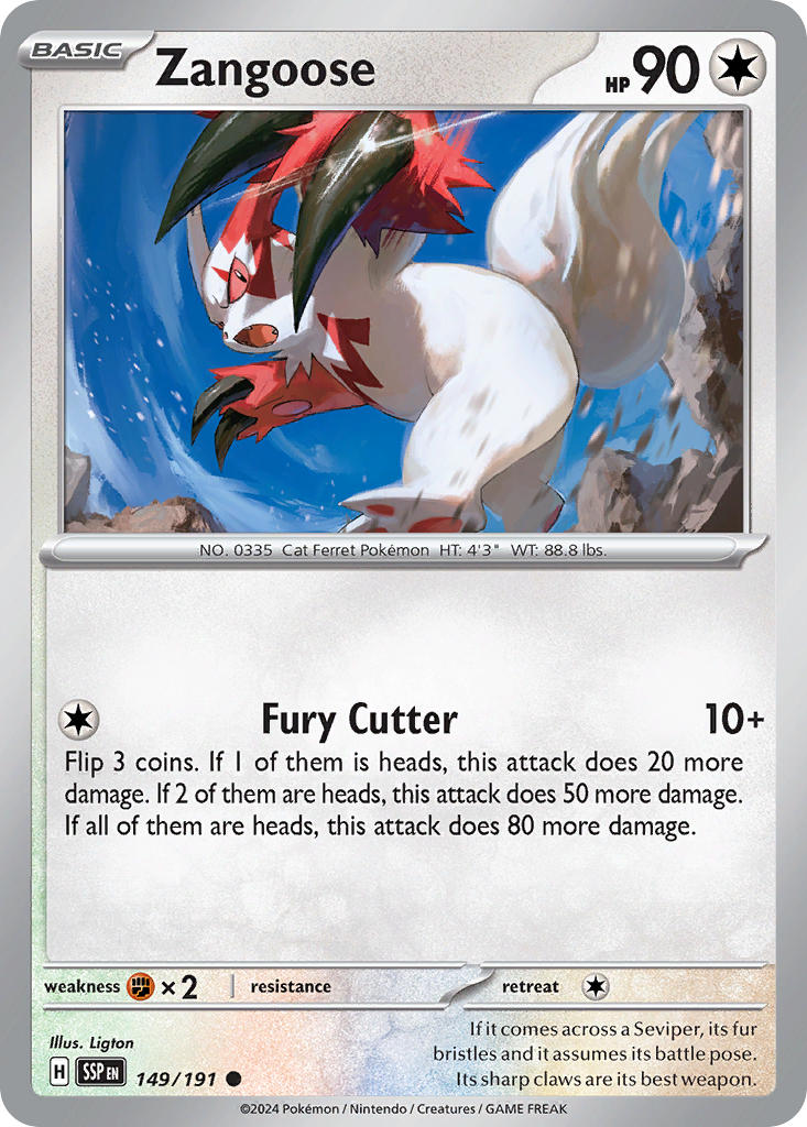 Zangoose⁣ - Surging Sparks⁣ (Common)⁣ [149] English / Near Mint / Reverse-Holo Normal