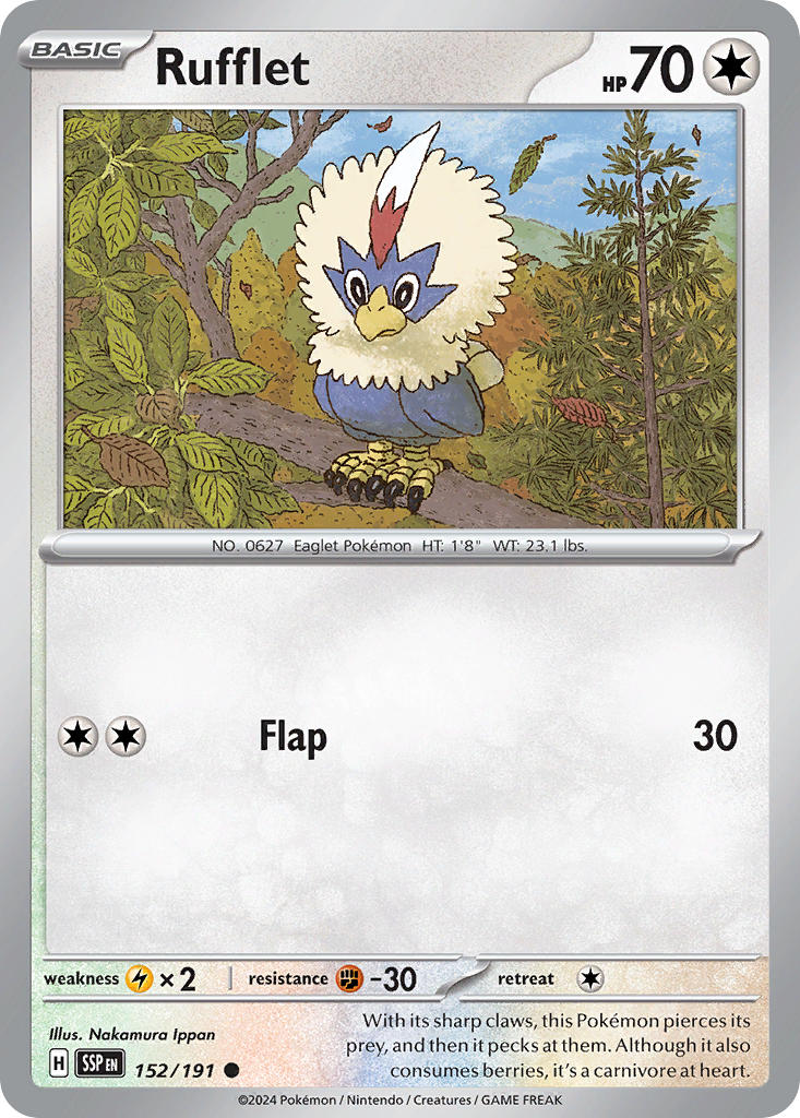 Rufflet⁣ - Surging Sparks⁣ (Common)⁣ [152] English / Near Mint / Reverse-Holo Normal