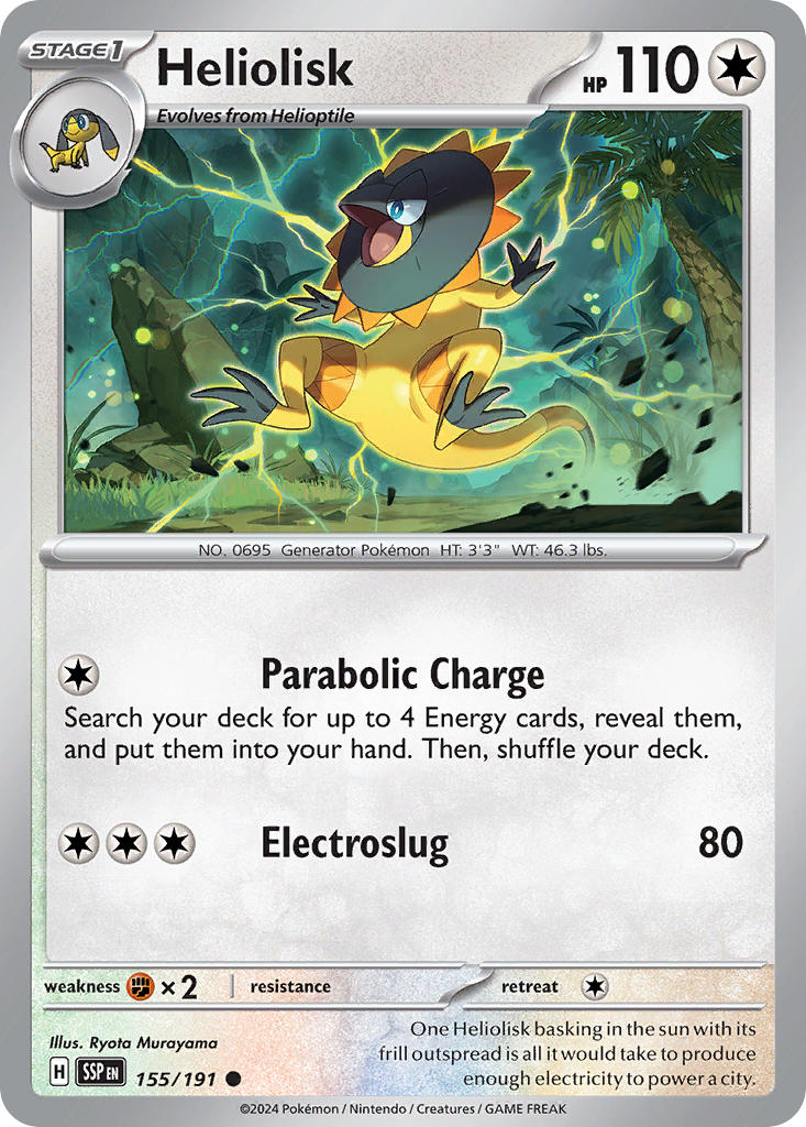 Heliolisk⁣ - Surging Sparks⁣ (Common)⁣ [155] English / Near Mint / Reverse-Holo Normal