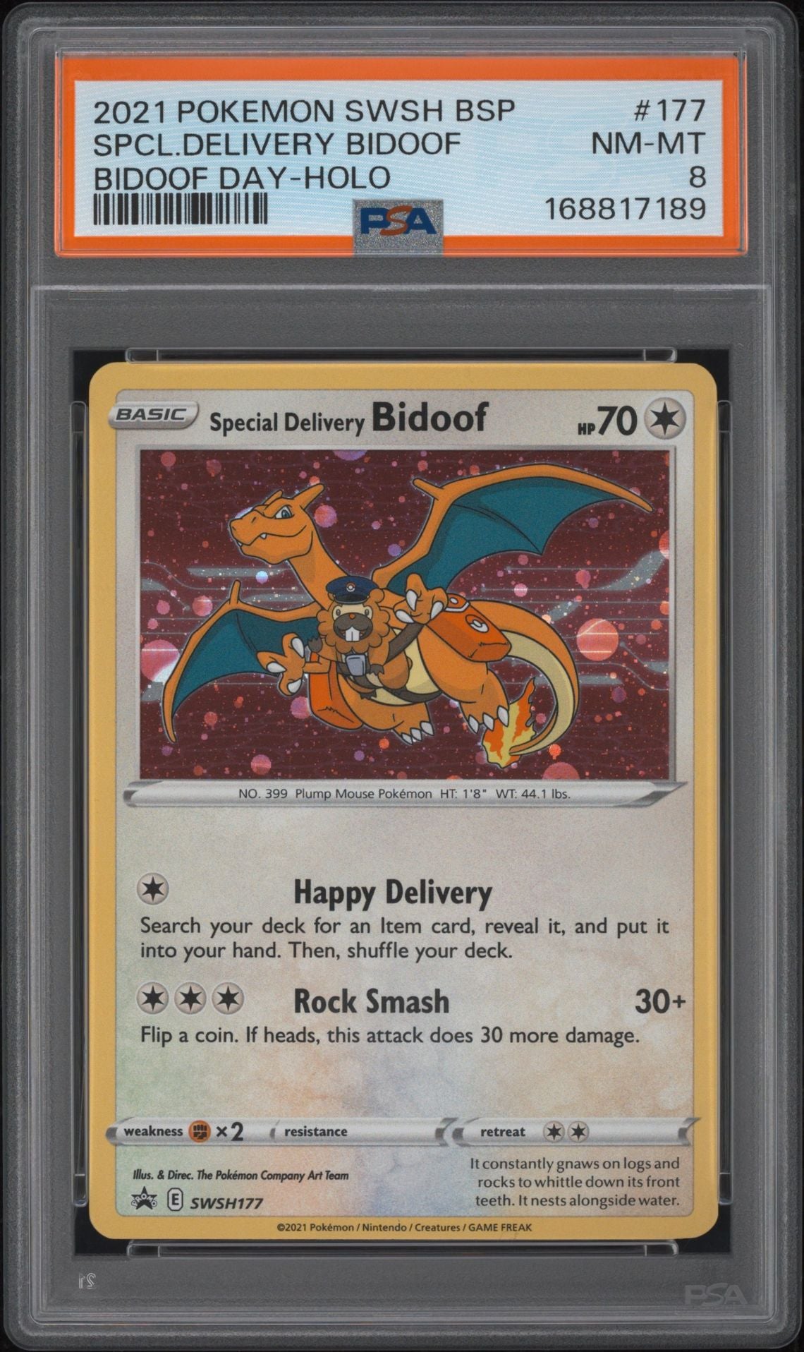 Special Delivery Bidoof #177 Sword & Shield Promos PSA 8 - forside