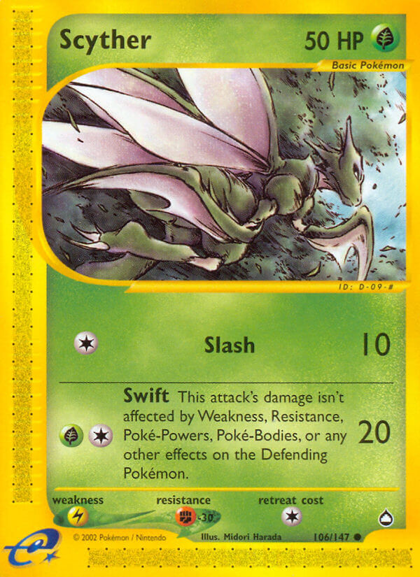 Scyther⁣ - Aquapolis⁣ (Common)⁣ [106] English / Played / Reverse-Holo Normal