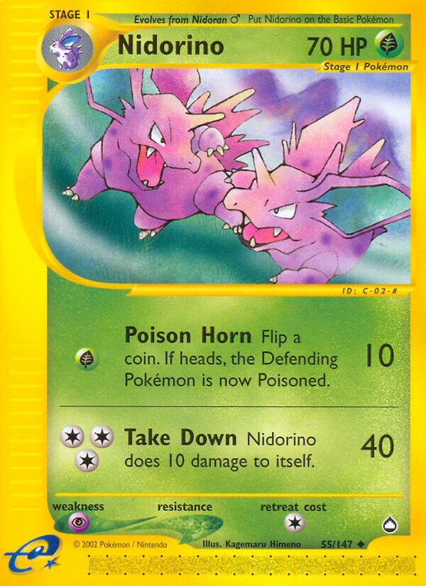 Nidorino⁣ - Aquapolis⁣ (Uncommon)⁣ [55] English / Excellent / Reverse-Holo Normal