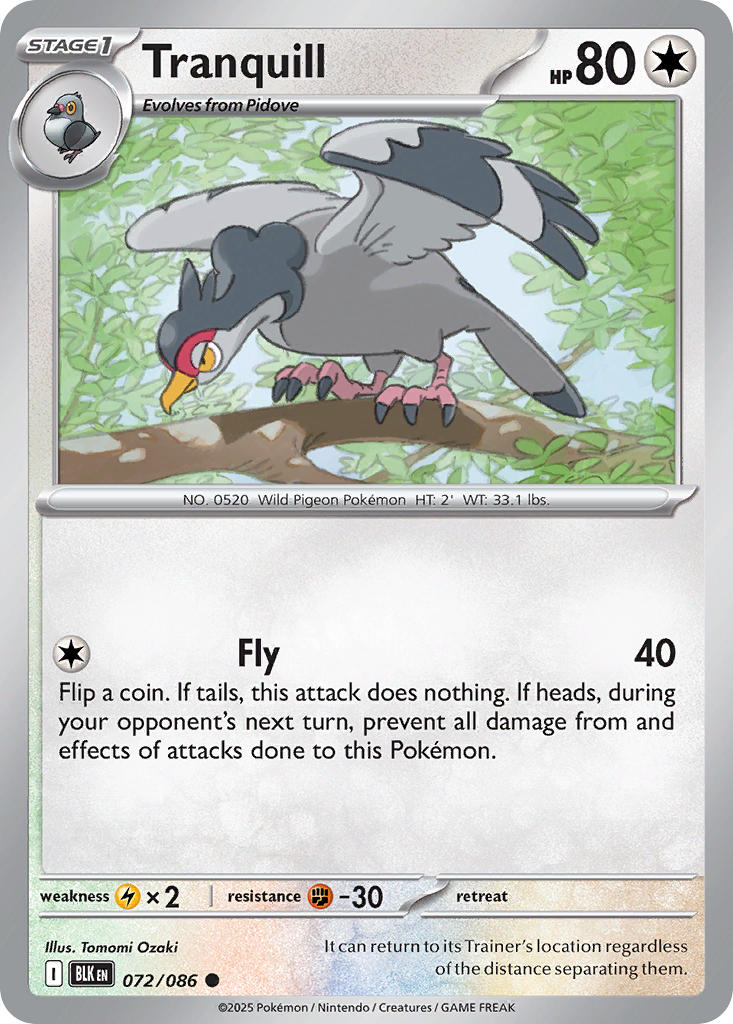 Tranquill⁣ - Black Bolt⁣ (Common)⁣ [072] English / Near Mint / Reverse-Holo Normal