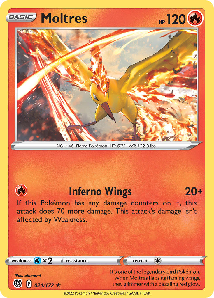 Moltres Brilliant Stars Holo Rare BRS-021 Kortspil
