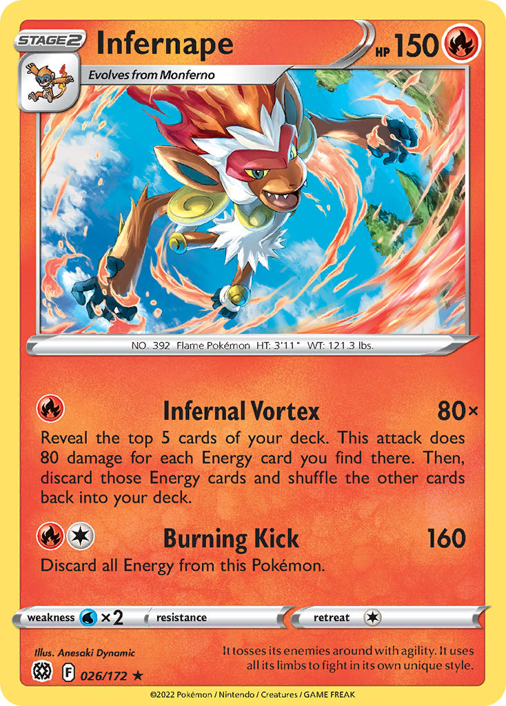 Infernape Brilliant Stars Holo Rare BRS-026 Kortspil