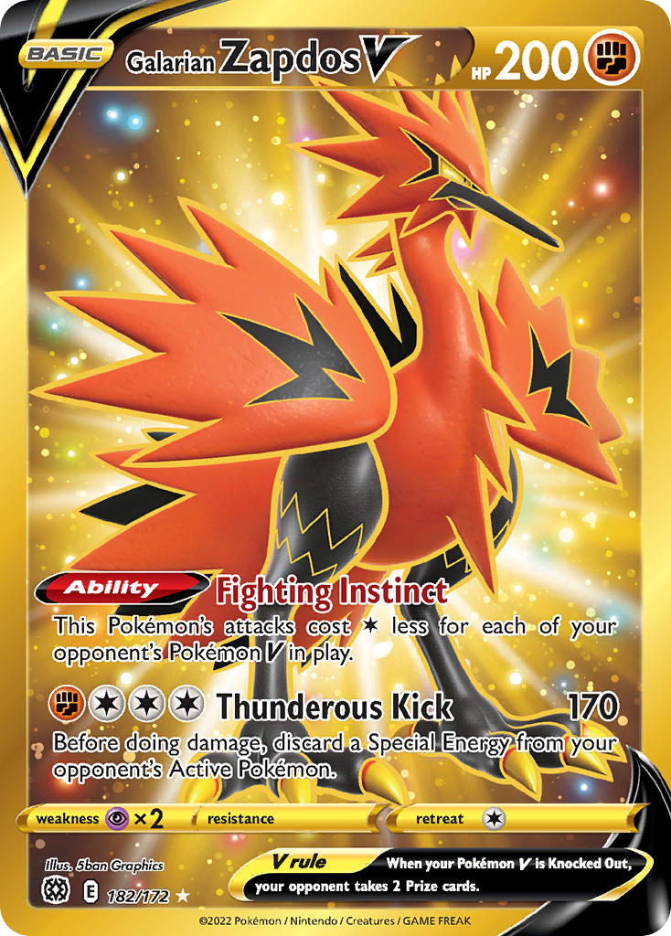 Galarian Zapdos V - Brilliant Stars (Secret Rare) [BRS-182] English / Near Mint / Normal