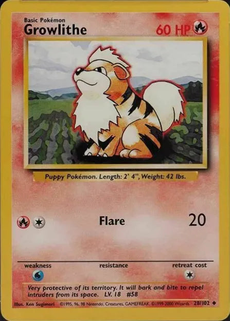 Growlithe⁣ - Base Set⁣ (Uncommon)⁣ [28] English / Excellent / Normal