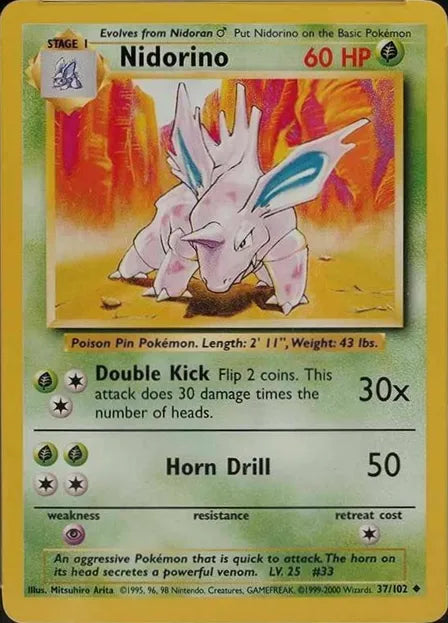 Nidorino⁣ - Base Set⁣ (Uncommon)⁣ [37] English / Near Mint / Normal