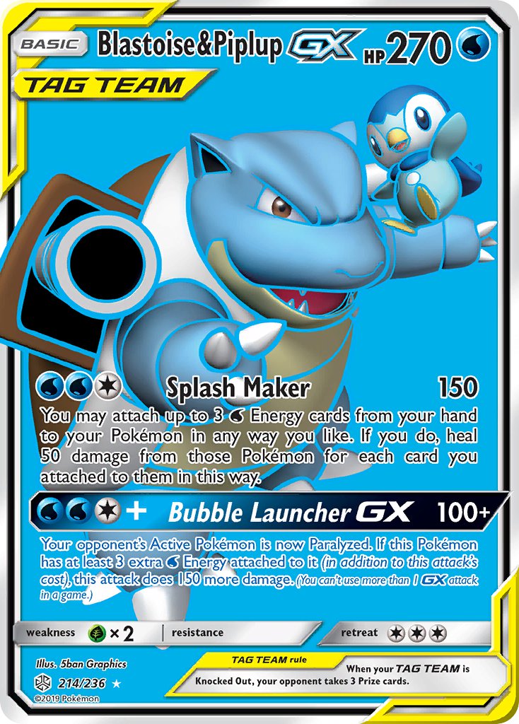 Blastoise & Piplup GX - Cosmic Eclipse (Ultra Rare) [CEC-214] English / Near Mint / Normal