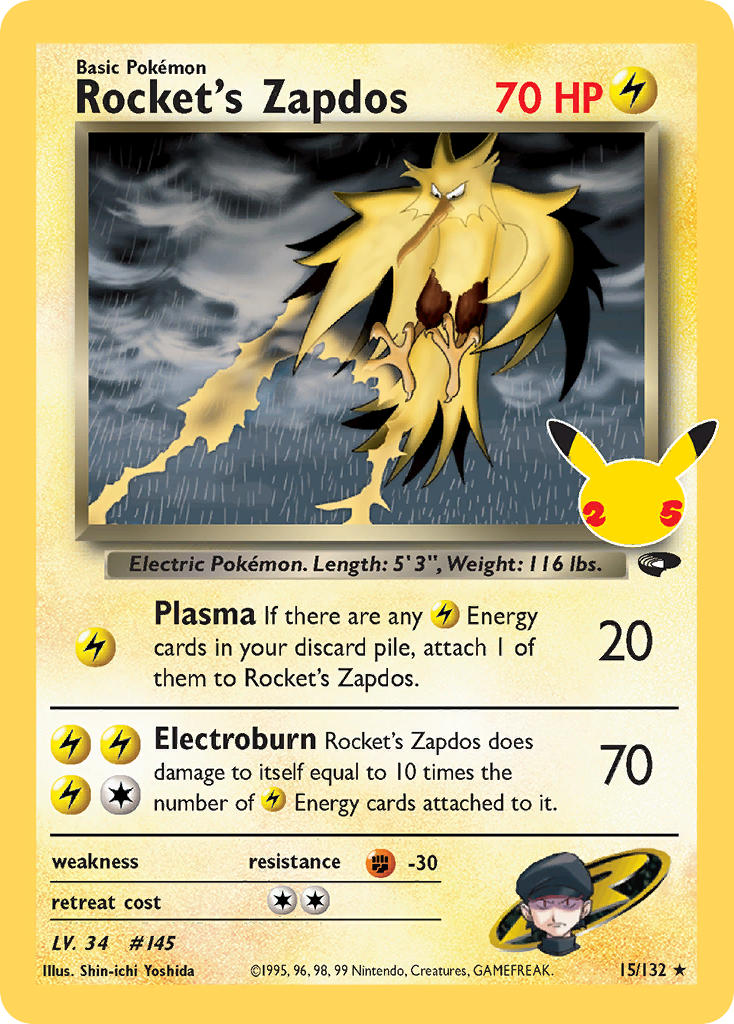 Rocket's Zapdos - Celebrations (Holo Rare) [CEL-GC 15] English / Near Mint / Normal