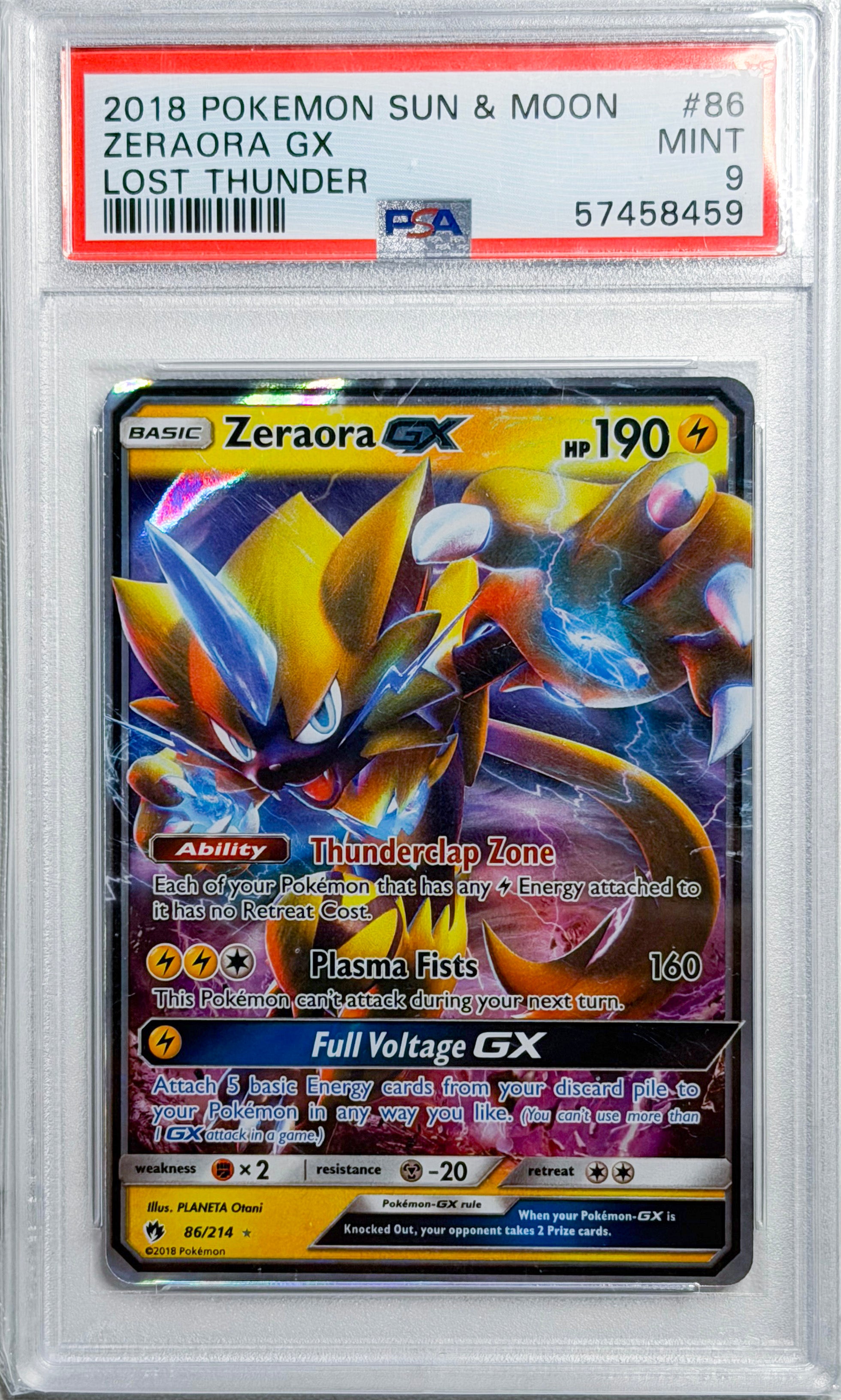 Zeraora GX #86 Sun & Moon Lost Thunder PSA 9 - forside