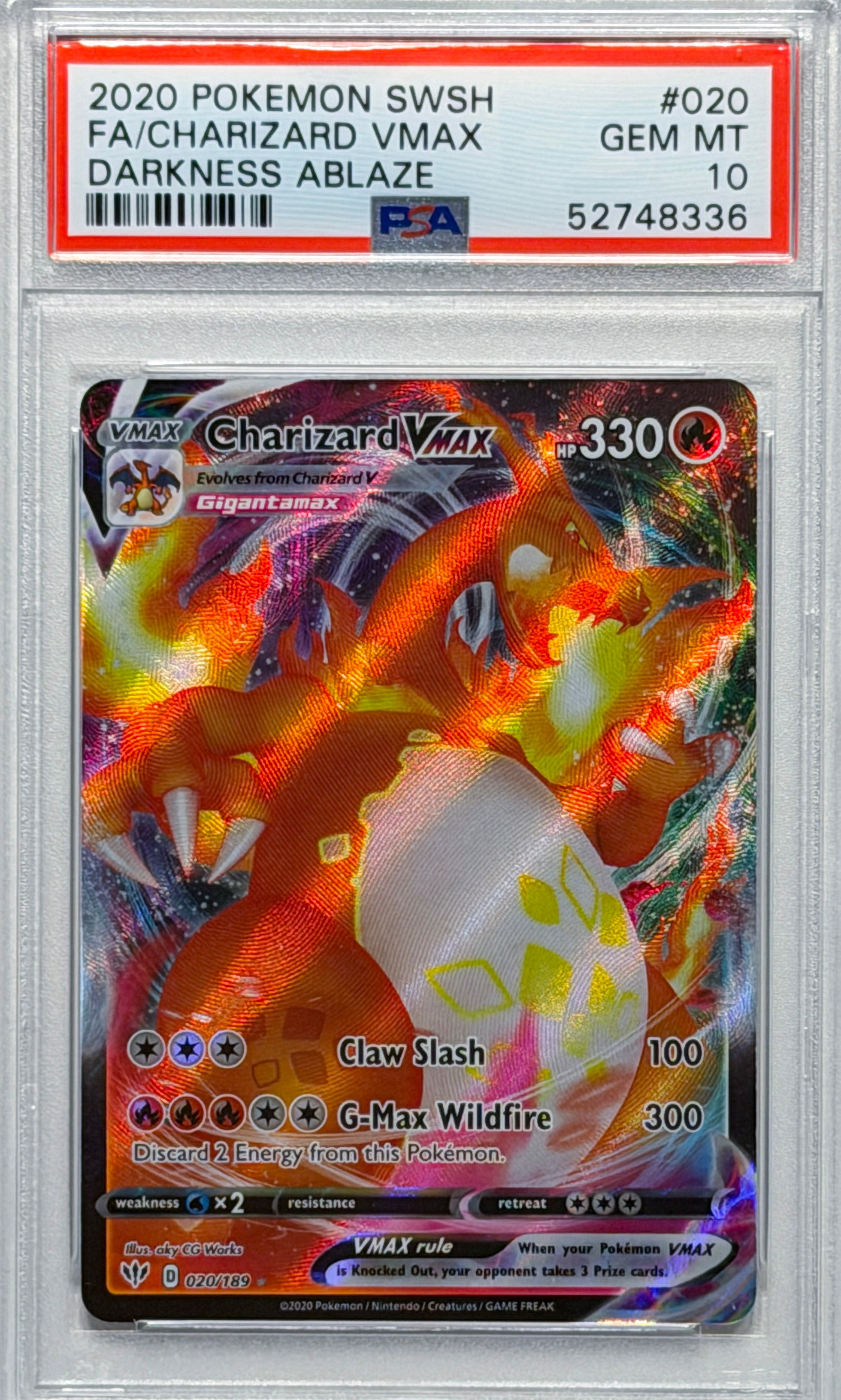 Charizard VMAX #020 Sword & Shield Darkness Ablaze PSA 10 - forside