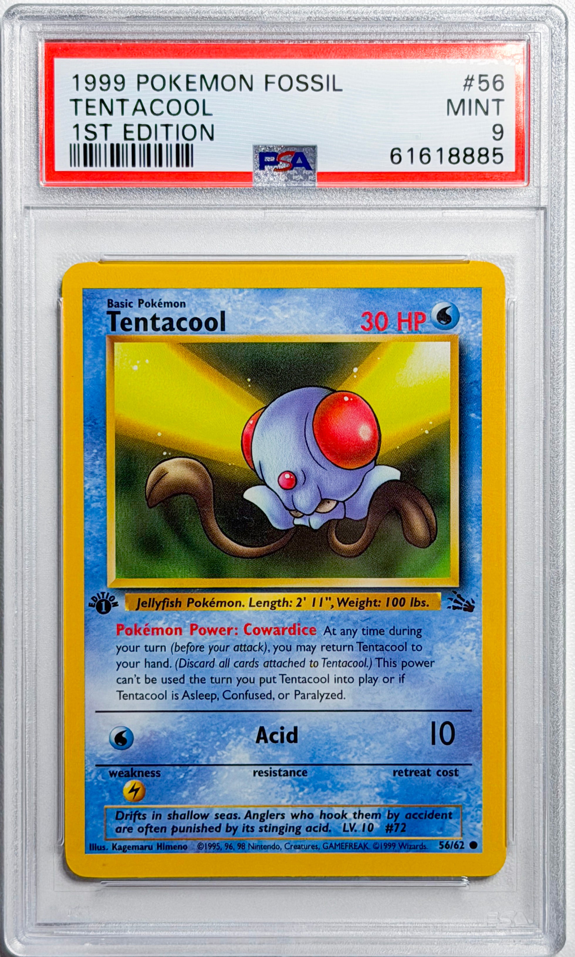 Tentacool #56 Fossil 1st Edition PSA 9 - forside