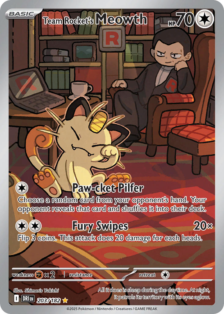 Team Rocket's Meowth⁣ - Destined Rivals⁣ (Illustration Rare)⁣ [203] English / Near Mint / Normal