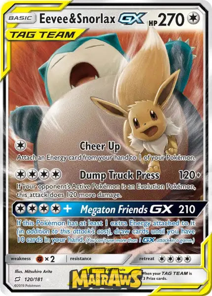 Eevee & Snorlax GX - 120/181 Enkeltkort Team Up 