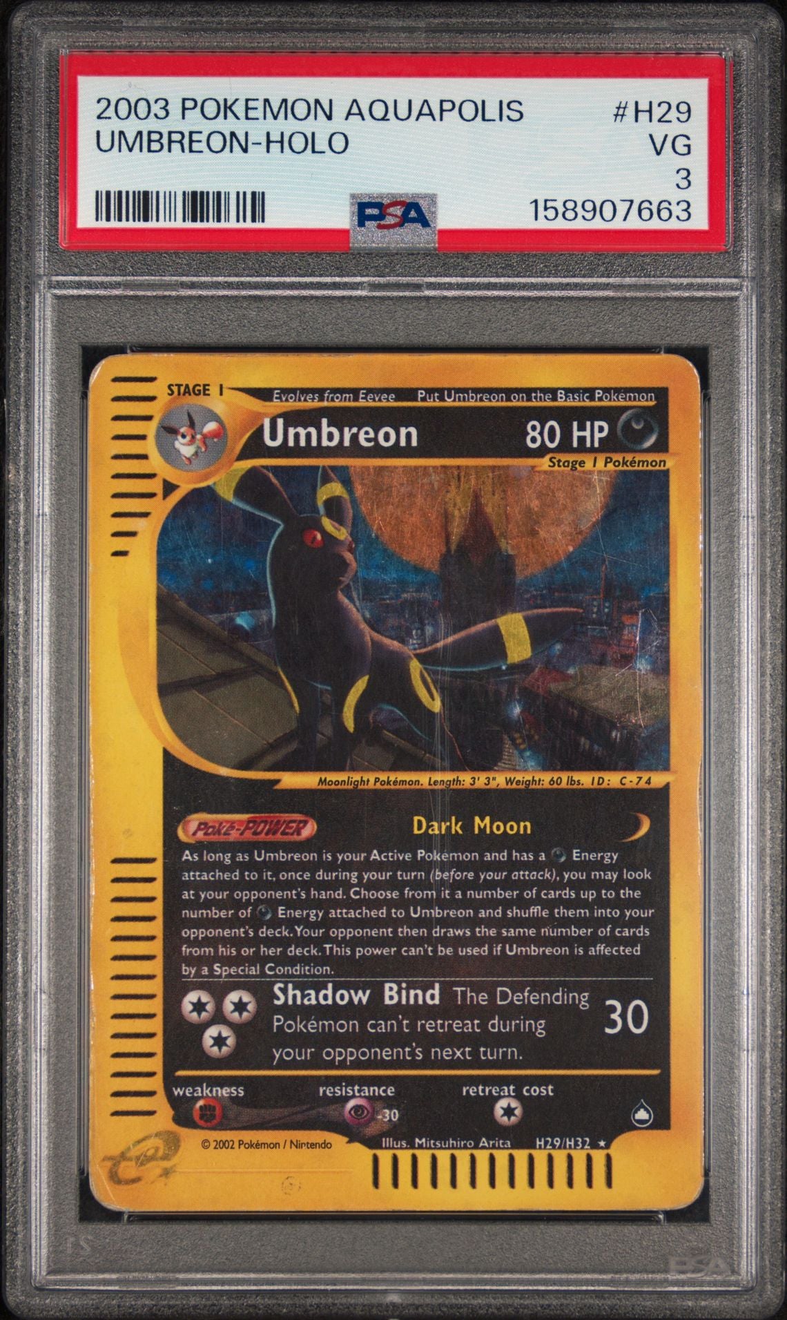 Umbreon #H29 Aquapolis PSA 3 - forside