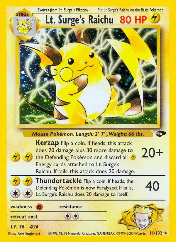 Lt. Surge's Raichu - Gym Challenge (Holo Rare) [11] Kortspil
