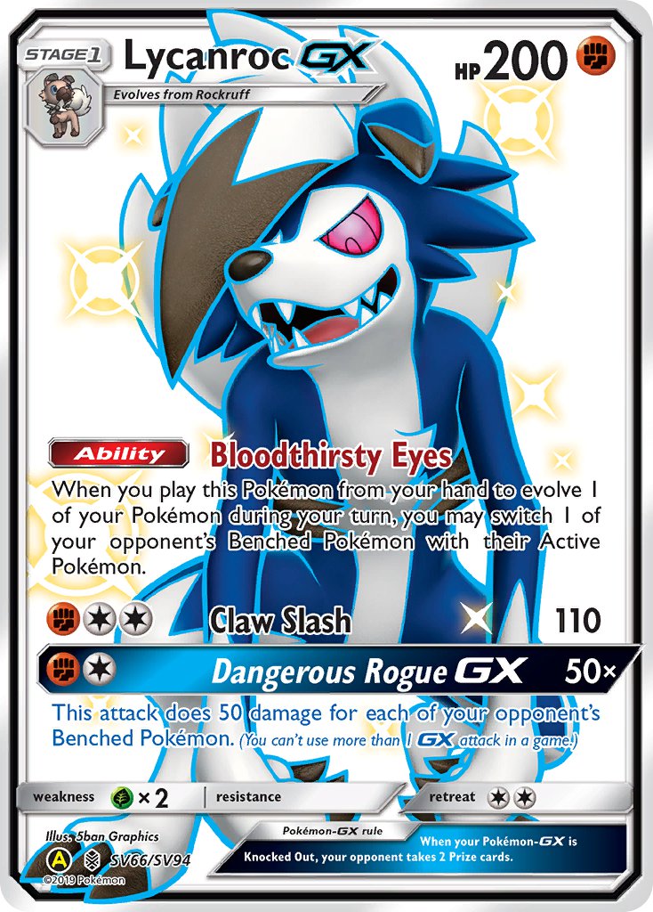 Lycanroc GX⁣ - Hidden Fates⁣ (Ultra Rare)⁣ [SV66] English / Played / Normal