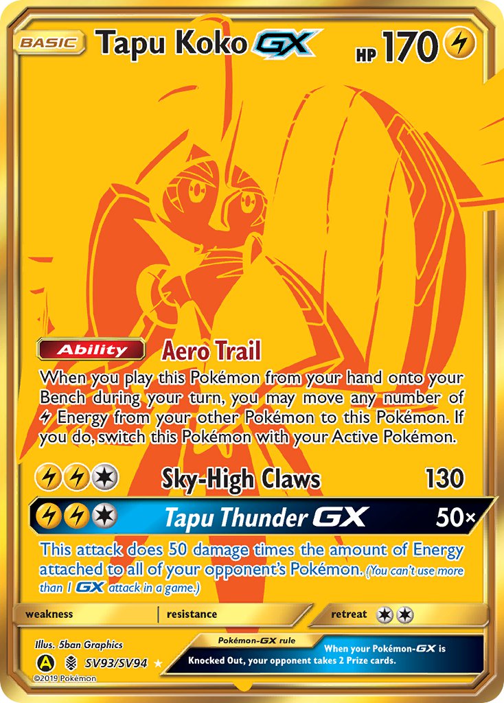 Tapu Koko GX⁣ - Hidden Fates⁣ (Secret Rare)⁣ [SV93] English / Near Mint / Normal