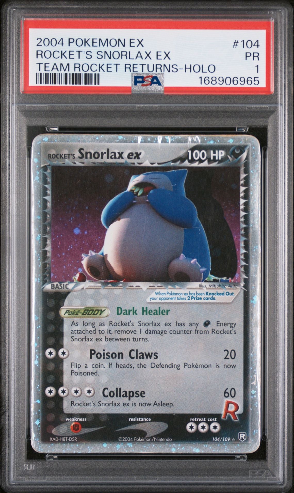 Rocket's Snorlax ex #104 EX Team Rocket Returns PSA 1 - forside
