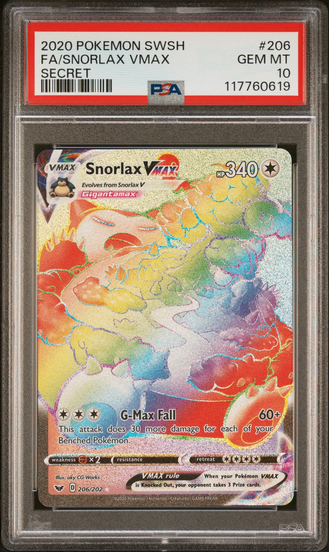 Snorlax VMAX #206 - Sword & Shield - PSA 10 (forside)