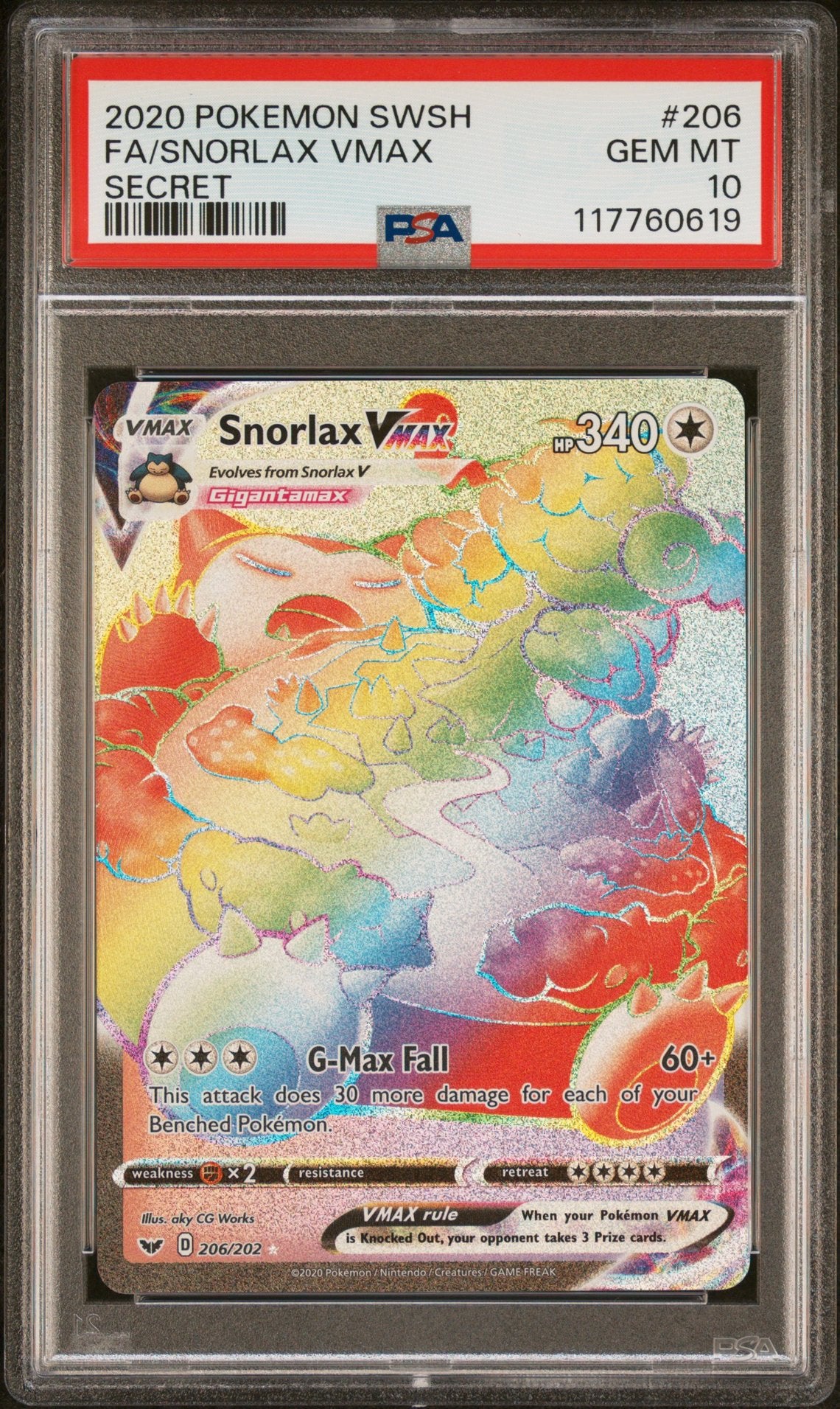 Snorlax VMAX #206 - Sword & Shield - PSA 10 (forside)