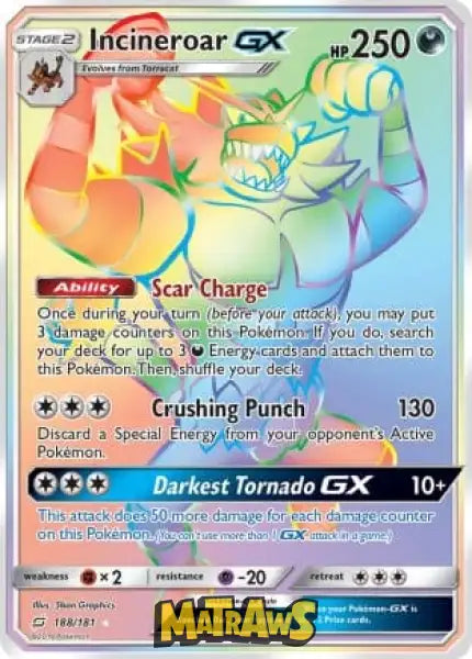 Incineroar GX - Rainbow - 188/181 Enkeltkort Team Up 