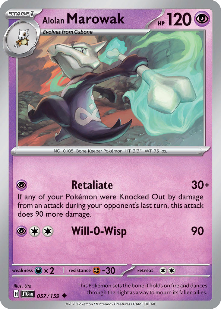 Alolan Marowak⁣ - Journey Together⁣ (Uncommon)⁣ [057] English / Near Mint / Reverse-Holo Normal