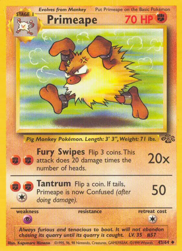 Primeape⁣ - Jungle⁣ (Uncommon)⁣ [43] English / Played / 1st-Edition