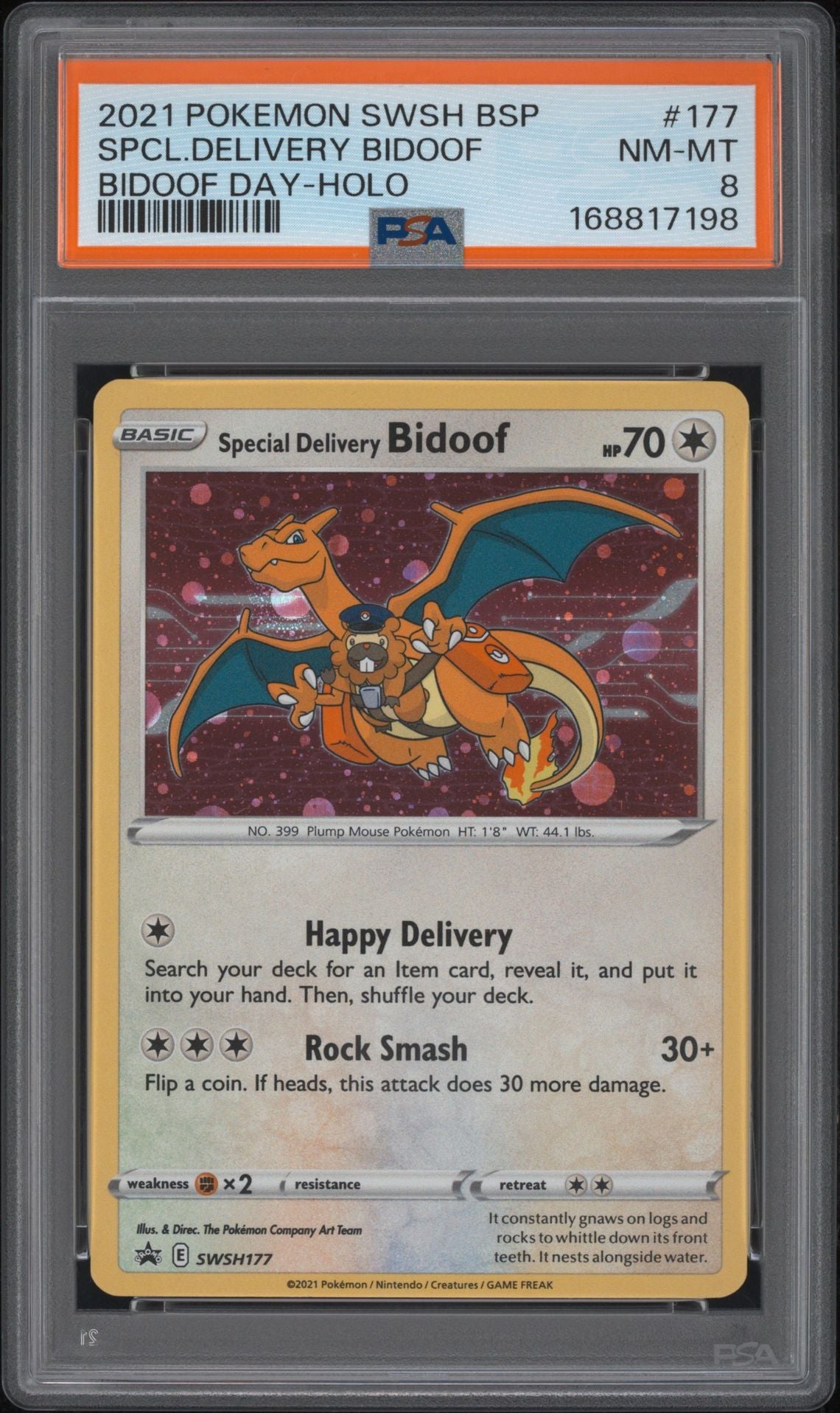 Special Delivery Bidoof #177 Sword & Shield Promos PSA 8 - forside