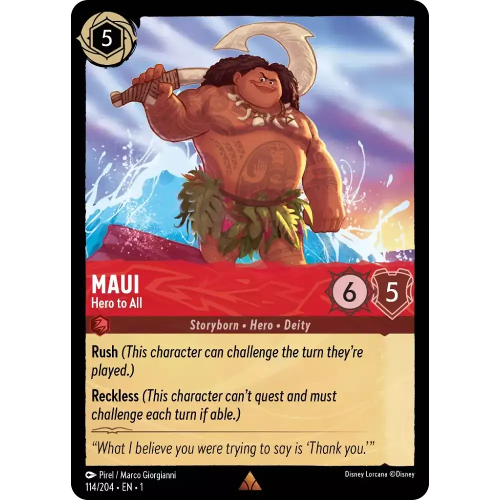 Maui - Hero to All (Rare) - 114/204 - Disney Lorcana Singles