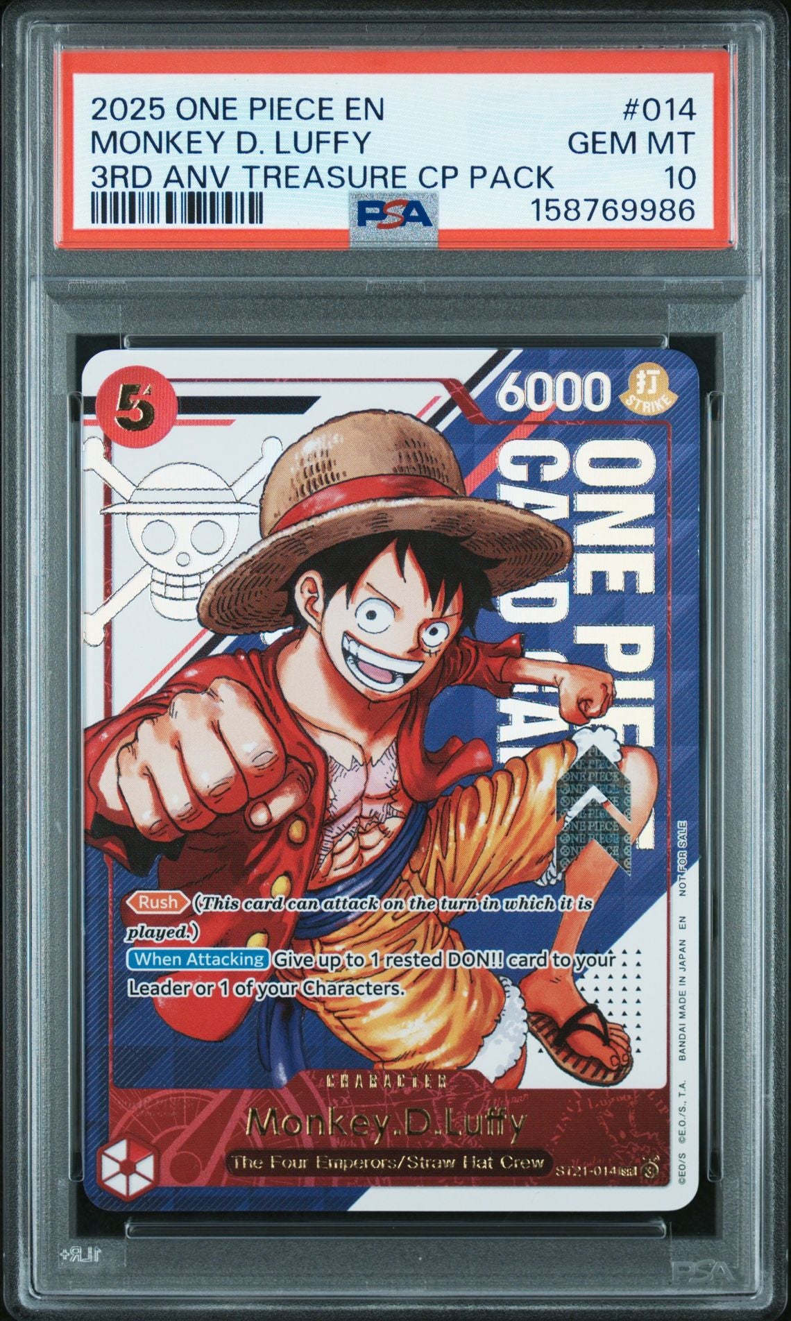 Monkey D. Luffy #014 Promos (One Piece) PSA 10 - forside