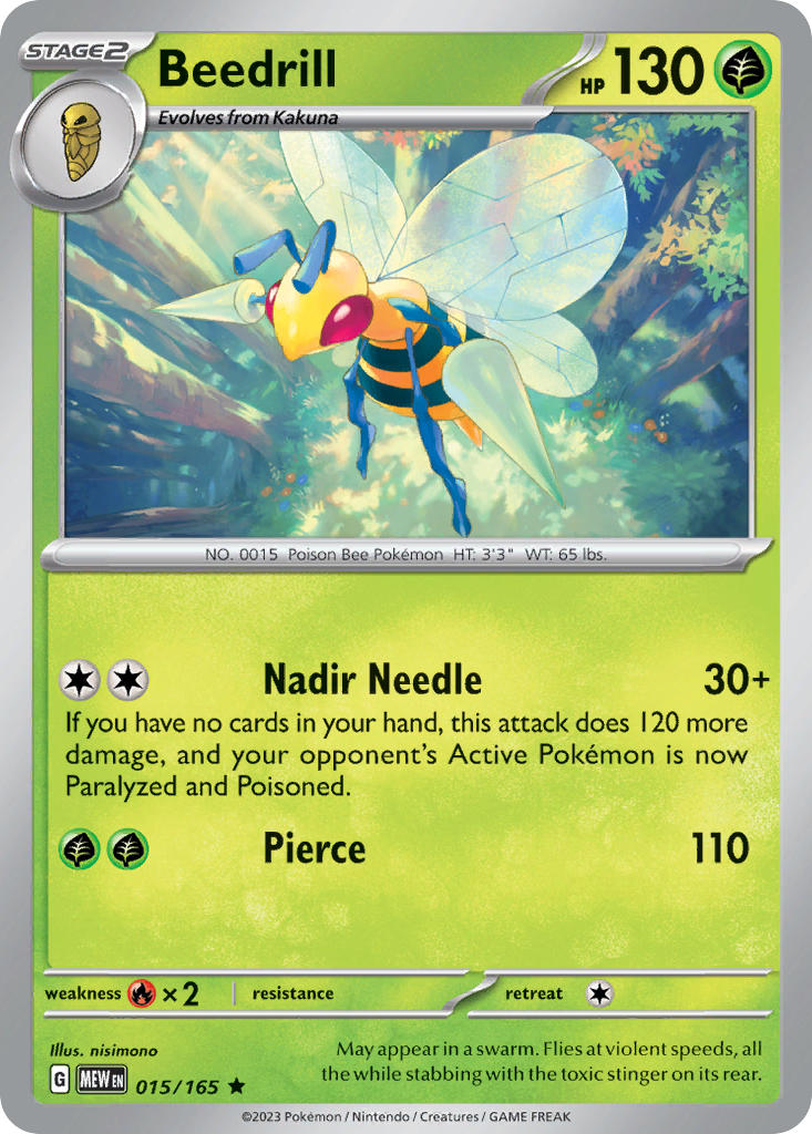 Beedrill⁣ - 151⁣ (Rare)⁣ [015] English / Near Mint / Reverse-Holo Normal