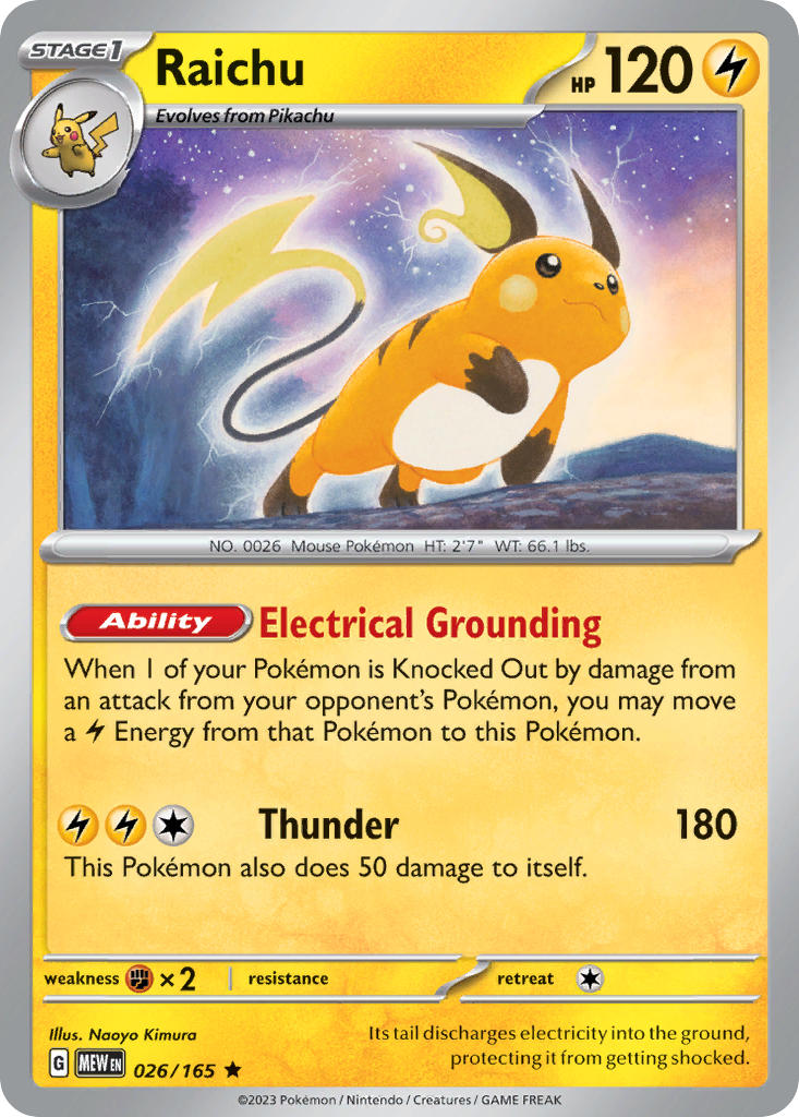 Raichu⁣ - 151⁣ (Rare)⁣ [026] English / Near Mint / Reverse-Holo Normal