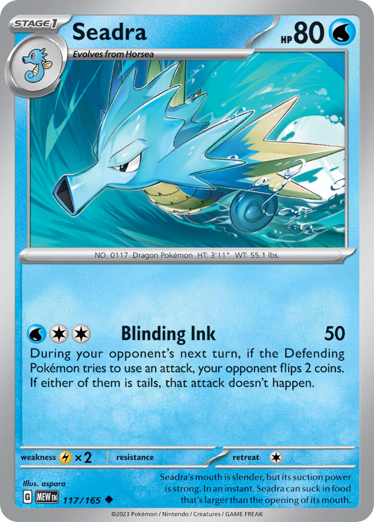 Seadra⁣ - 151⁣ (Uncommon)⁣ [117] English / Near Mint / Reverse-Holo Normal