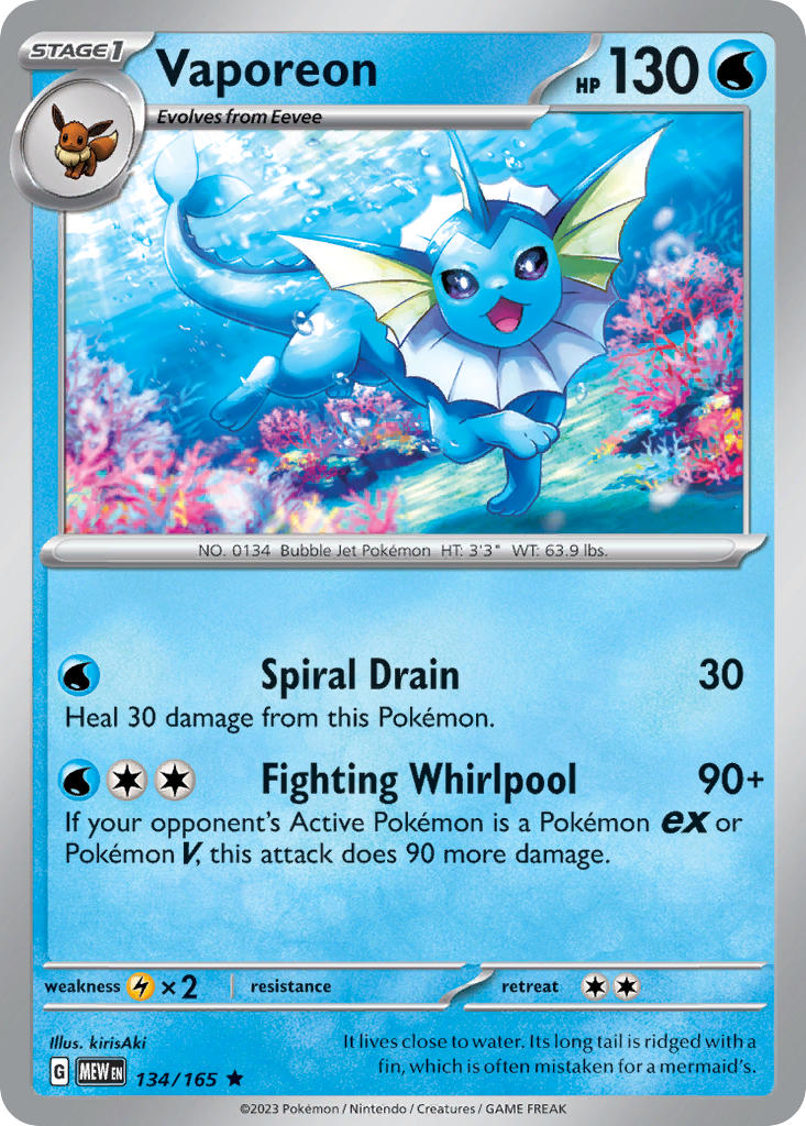 Vaporeon⁣ - 151⁣ (Rare)⁣ [134] English / Near Mint / Reverse-Holo Normal