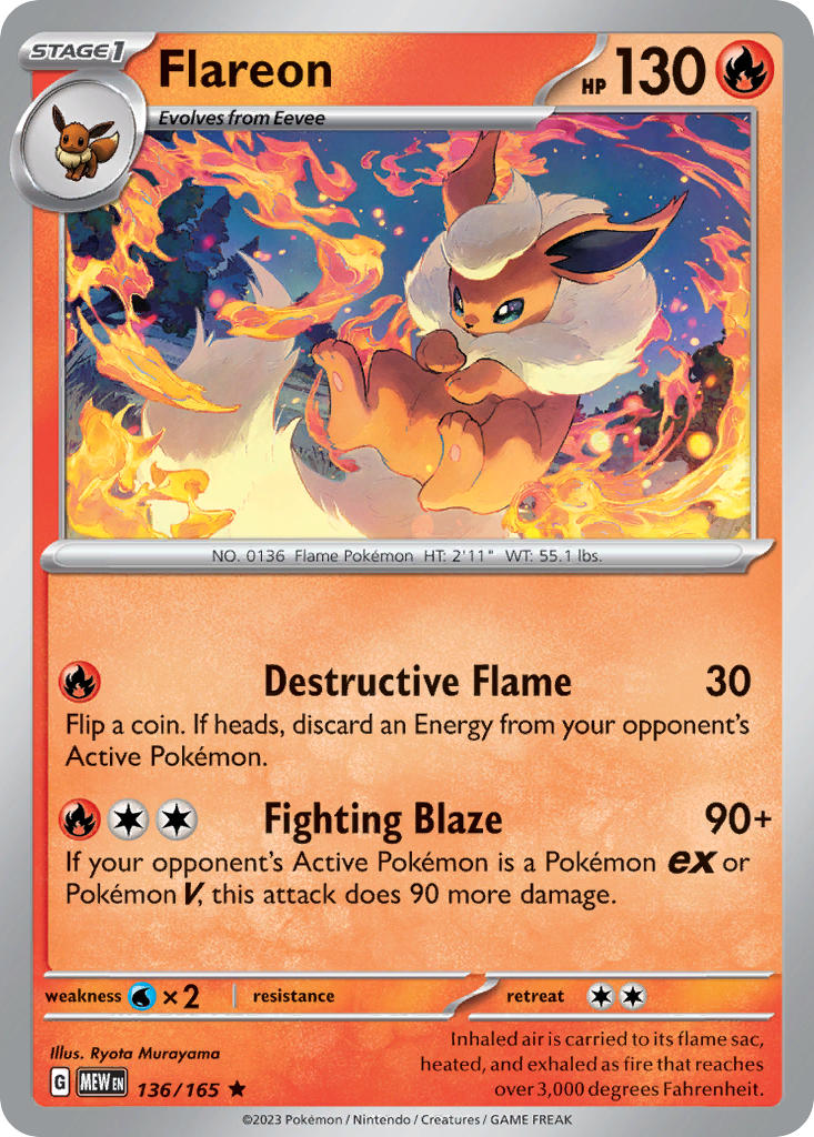Flareon⁣ - 151⁣ (Rare)⁣ [136] English / Near Mint / Reverse-Holo Normal