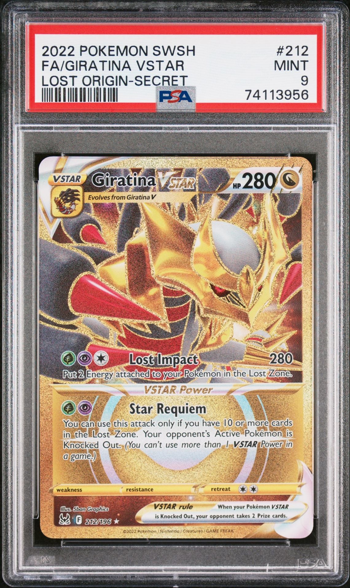Giratina VSTAR #212 Sword & Shield Lost Origin PSA 9 - forside