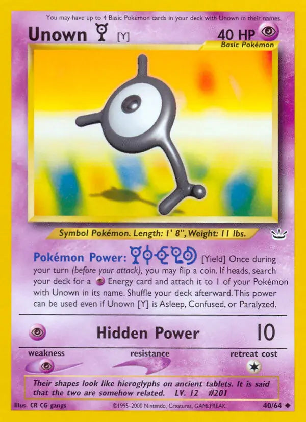 Unown [Y]⁣ - Neo Revelation⁣ (Uncommon)⁣ [40] English / Played / Normal