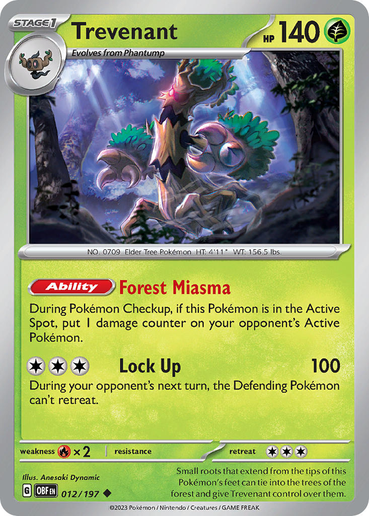 Trevenant⁣ - Obsidian Flames⁣ (Uncommon)⁣ [012] English / Near Mint / Reverse-Holo Normal