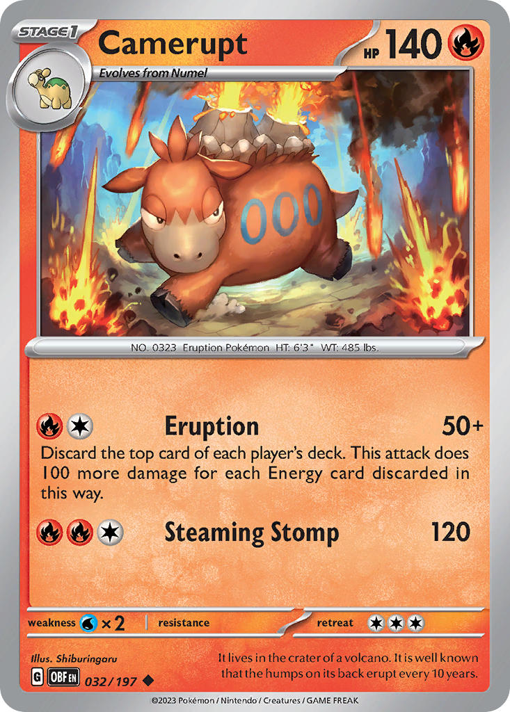 Camerupt⁣ - Obsidian Flames⁣ (Uncommon)⁣ [032] English / Near Mint / Reverse-Holo Normal
